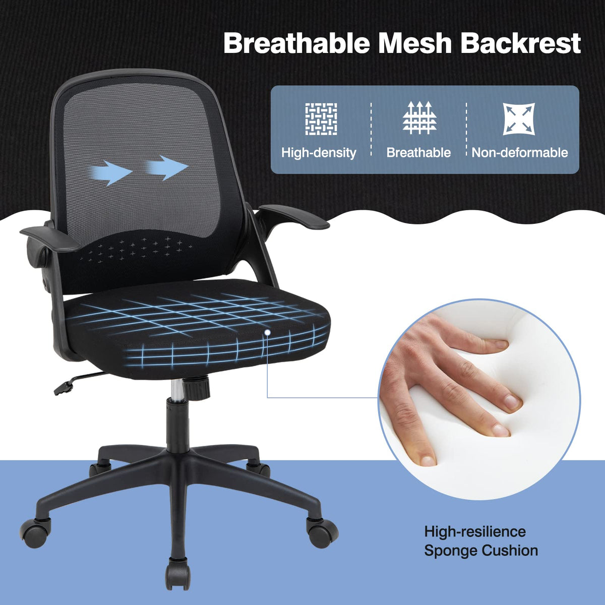 Giantex Ergonomic Home Office Chair, Comfy Mesh Recliner w/Flip-up Armrest
