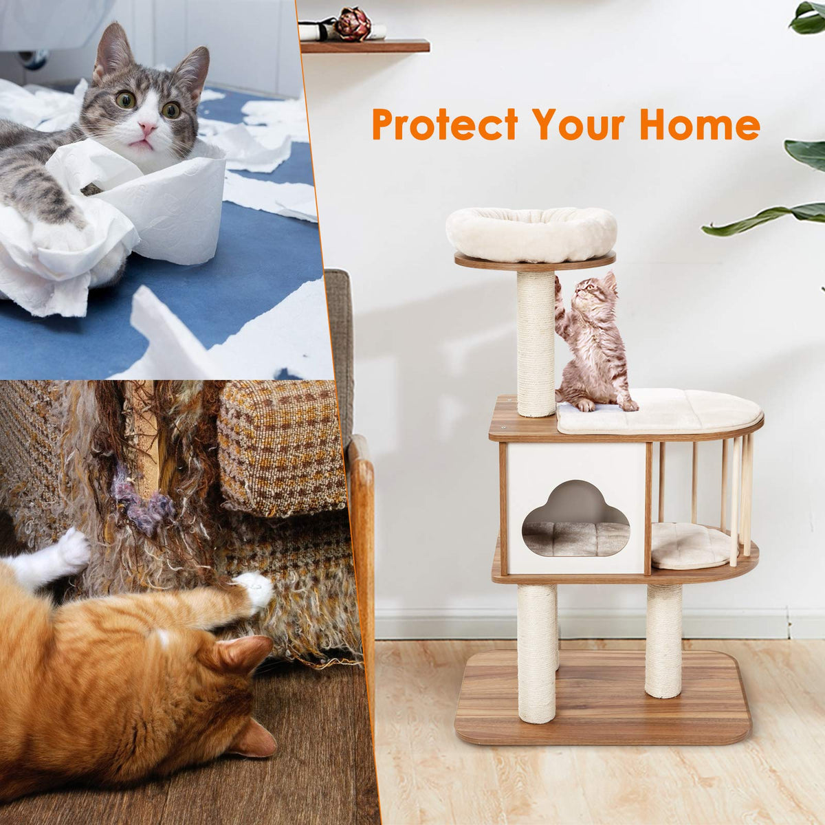 Cat Tree, Cat Acitivity Center, with Durable Material, Square-Shaped Scratching-Posts, Sisal Scratching Posts