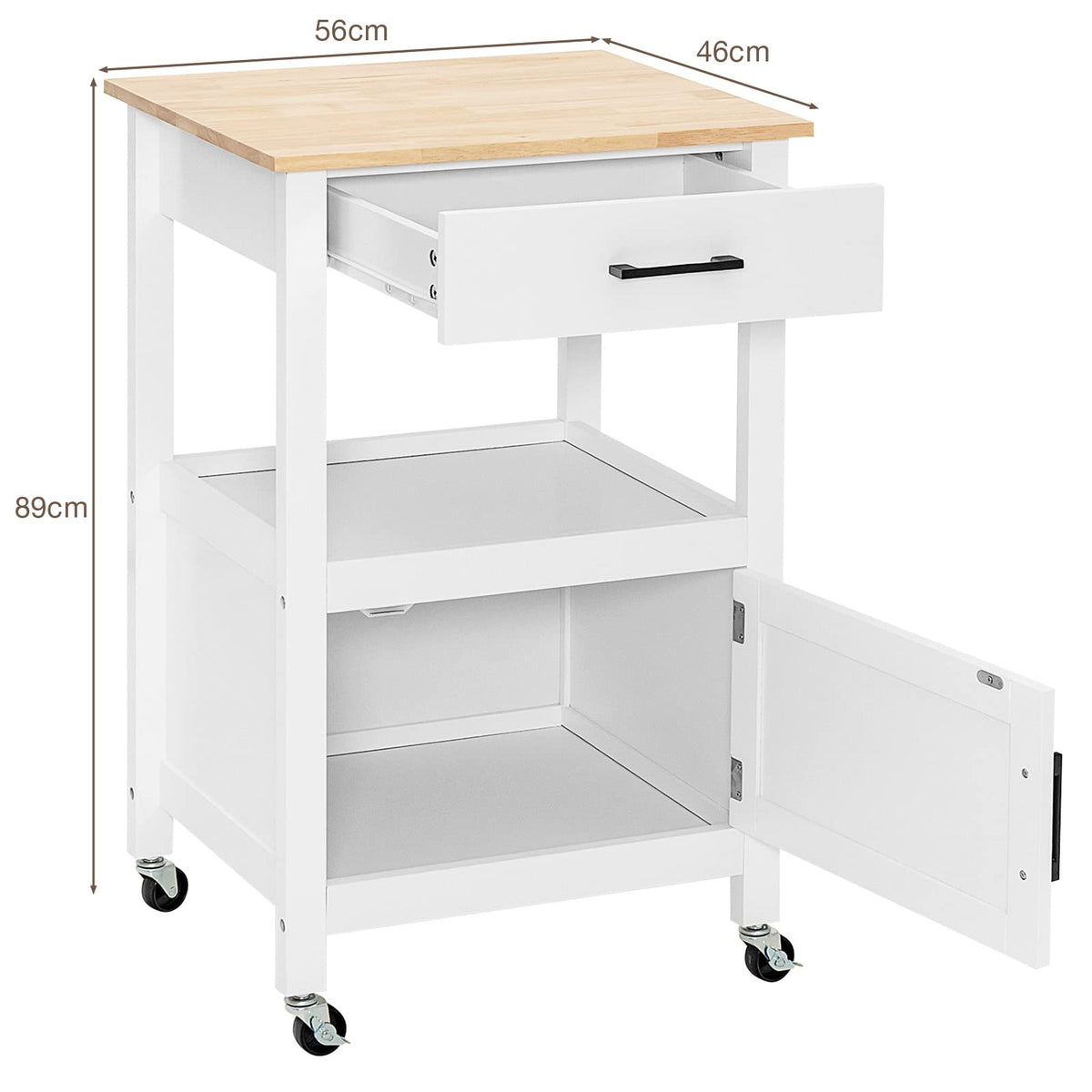 Giantex Small Kitchen Island Cart on Wheels, Rolling Kitchen Island w/ Rubber Wood Top, White