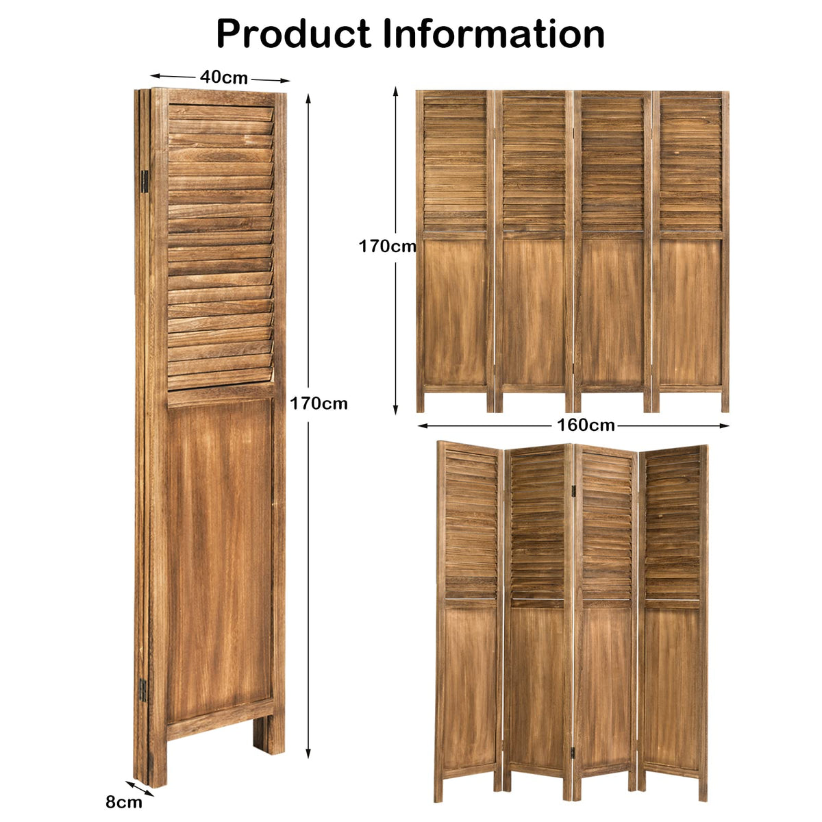 Giantex 4 Panel Room Divider, Wooden Partition Screen, Portable Folding Partition Screen, Wood Panel Dressing Screen