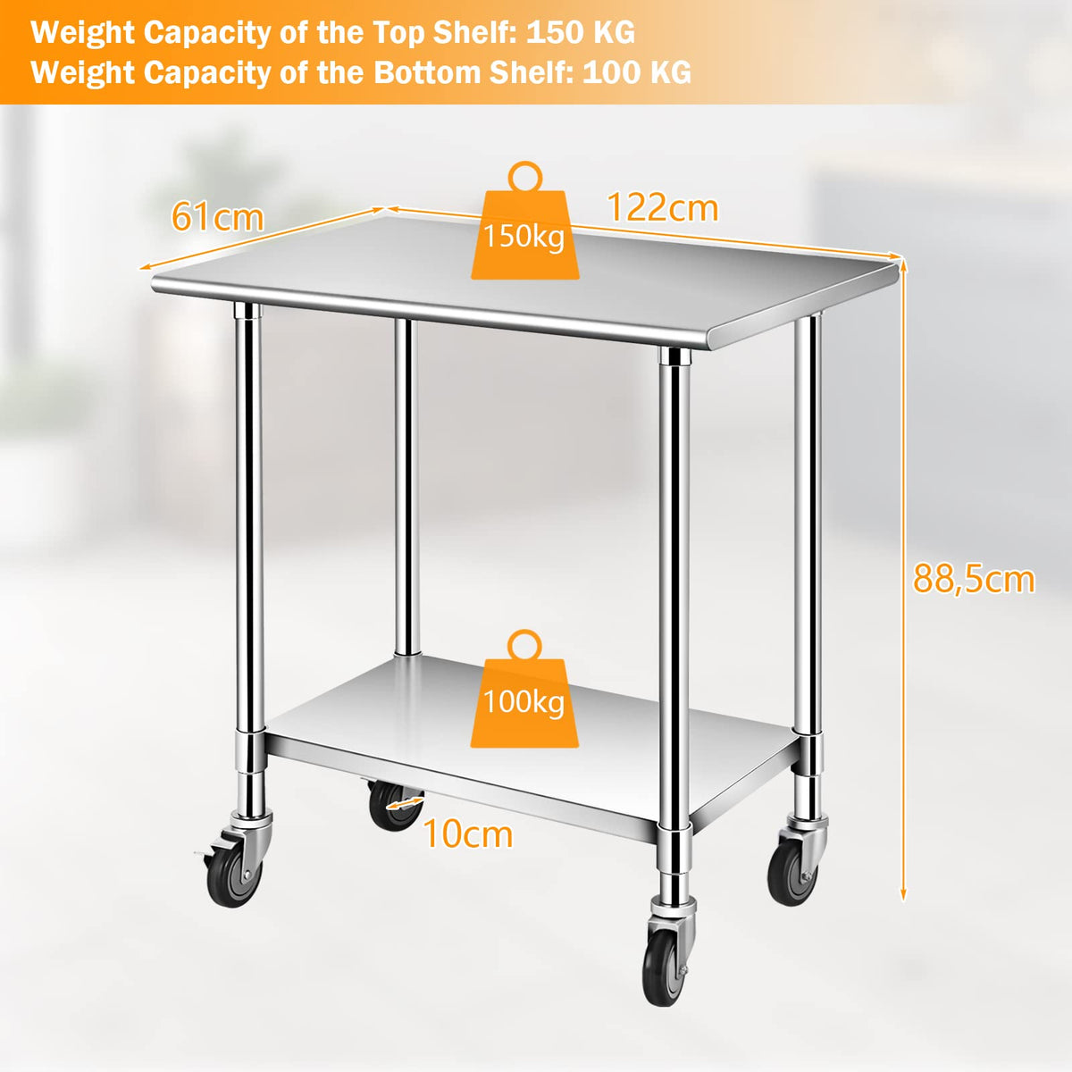 Giantex Stainless Steel Workbench, Prep Work Table, Adjustable Bottom Shelf