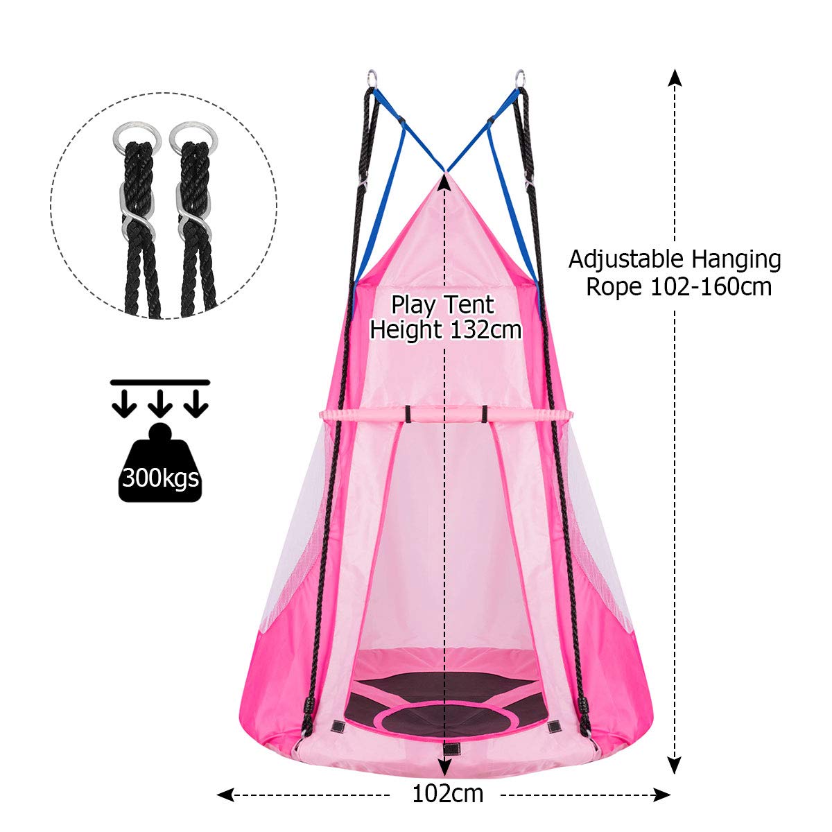 100cm Kids Detachable Hanging Tree Swing Tent, 2 in 1 Design Flying Swing & Nest swing Chair for Having Fun, Pink