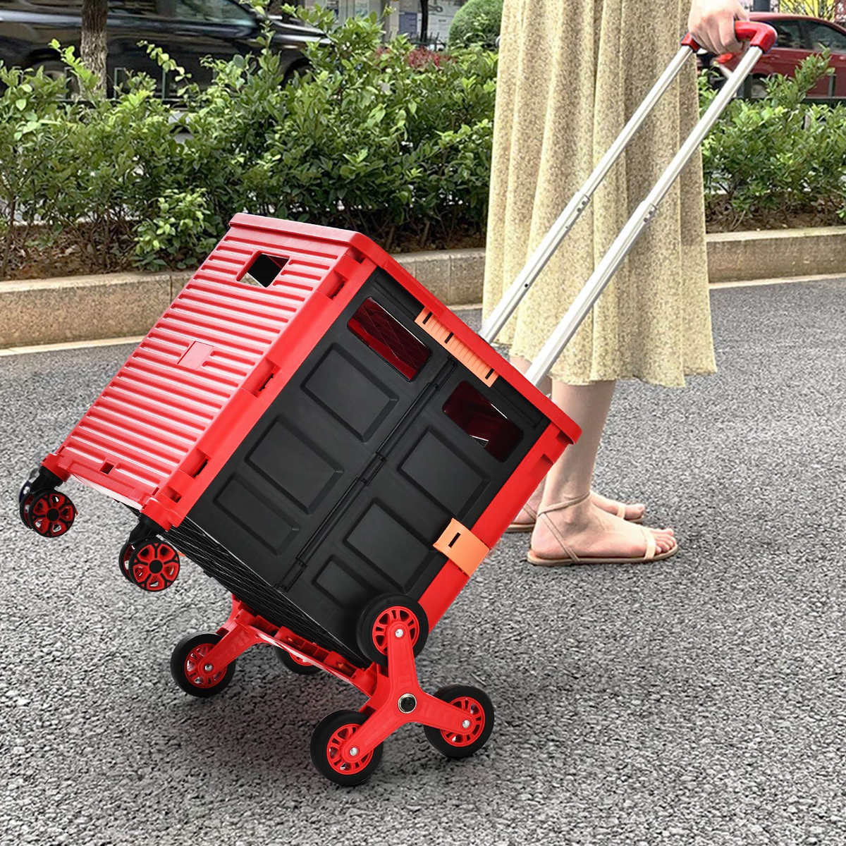 Giantex Folding Shopping Cart, Lightweight Utility Cart, 40 KG/75 KG Great Weight Capacity (Red)