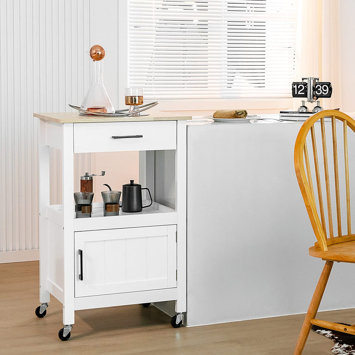 Giantex Small Kitchen Island Cart on Wheels, Rolling Kitchen Island w/ Rubber Wood Top, White