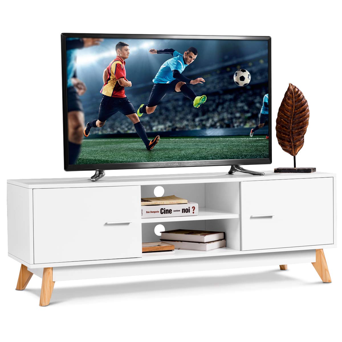 Giantex TV Stand for 60" TVs, 140cm TV Cabinet Entertainment Unit w/ 2 Cable Management Holes, 2 Storage Cabinets