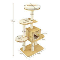 Cat Tree Tower, Large Wood Cat Climbing Condos, Natural Sisal Scratching Posts, Comfortable Cushions