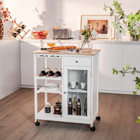 Giantex Kitchen Island Trolley Storage Cart Cabinet w/Shelf & Wine Rack & Drawer