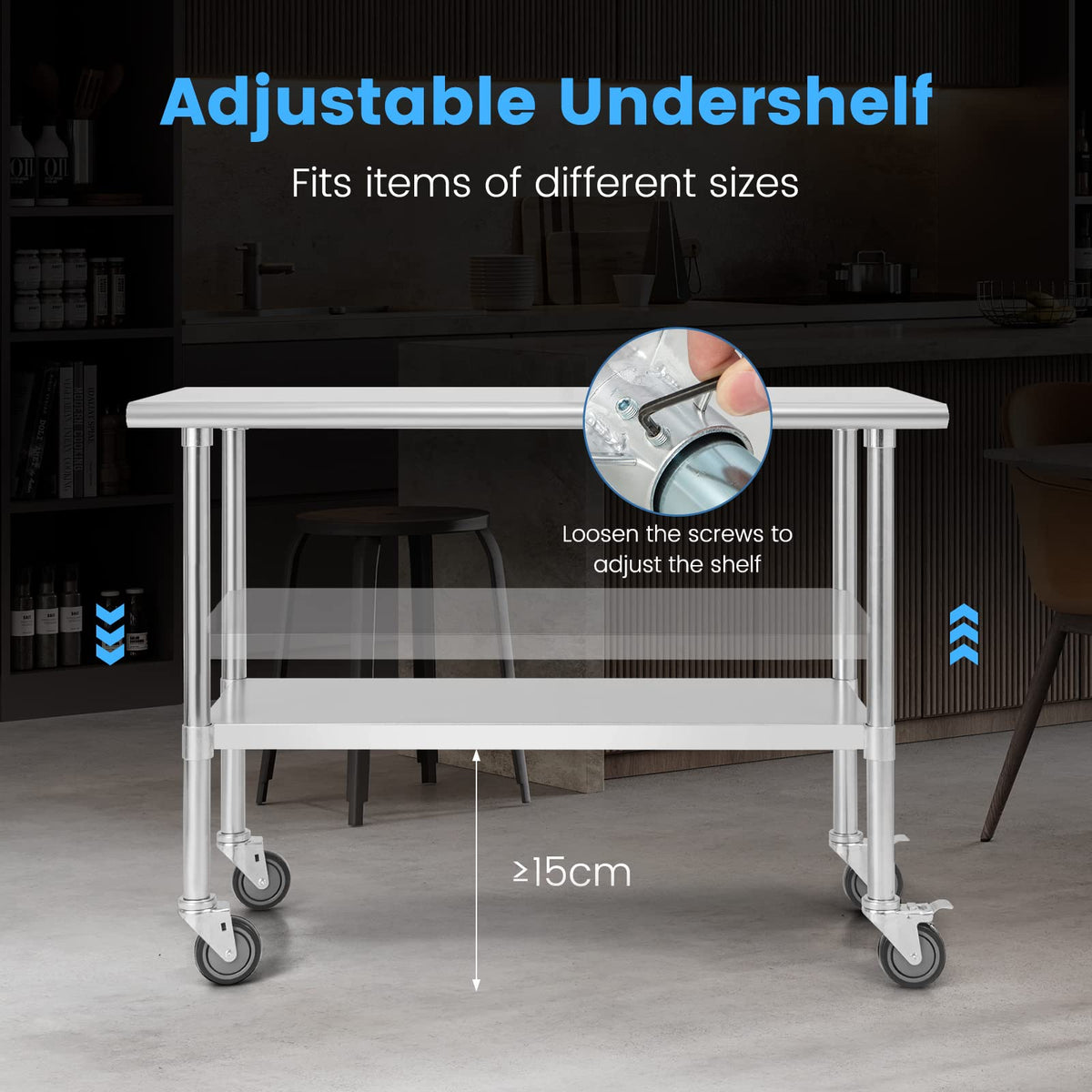 Giantex Stainless Steel Workbench, Prep Work Table, Adjustable Bottom Shelf