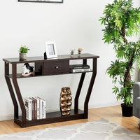 Giantex 120 CM Multi-Function Console Table, 3-Tier Accent Sofa Table w/Shelf & Drawer, Curved Legs, Modern Hall Table