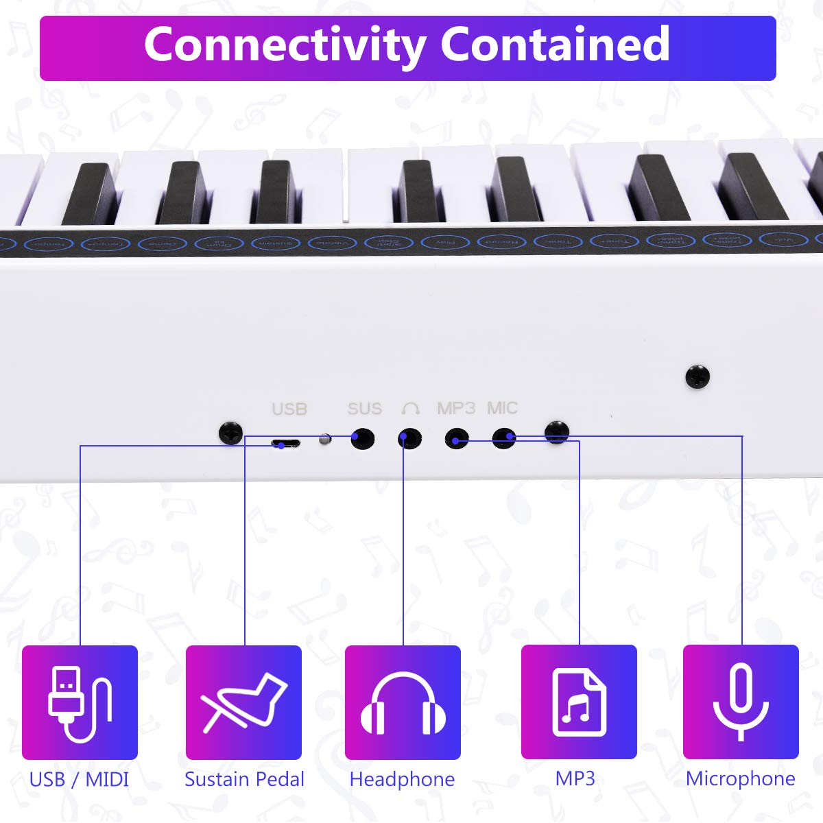 Giantex 61 Keys Portable Electronic Digital Piano Keyboard Cordless Electric Music MIDI (White)