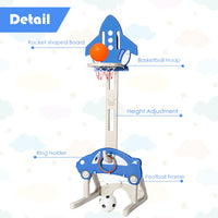 Kids Basketball Set, 3 In 1 Toddler Basketball Hoop Stand Kit, Adjustable Height, w/1 Football & 1 Basketball & 3 Rings