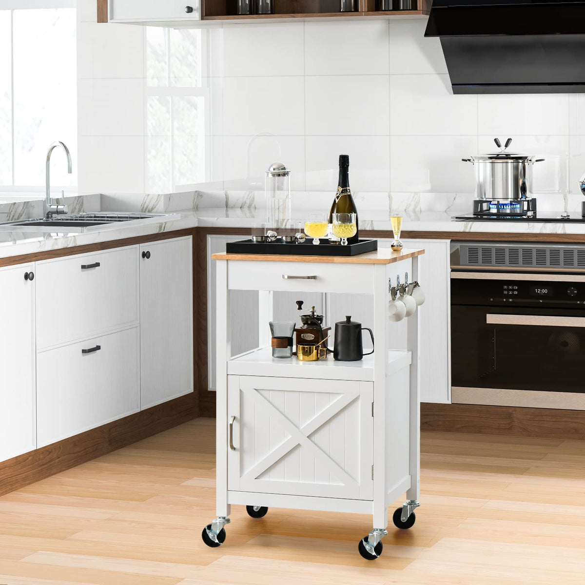 Giantex Kitchen Island Cart, Rolling Kitchen Island with Rubber Wood Top