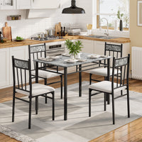 Giantex 5-Piece Dining Table Set w/Sturdy Metal Frame Table & 4 High-Back Chairs