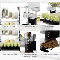 Giantex 2-Tier Dish Drying Rack, Detachable Dish Drainer Rack with Cutlery Holder & Cutting Board Holder