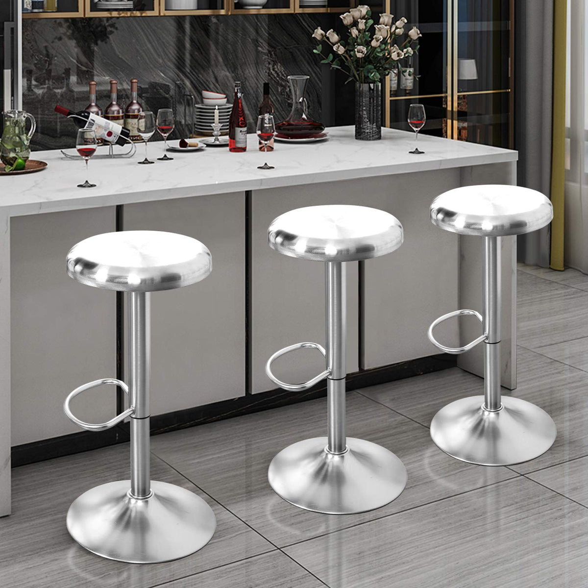 Giantex Adjustable Swivel Bar Stool, Backless Counter Chair Barstool w/Footrest & Non-Marking Base