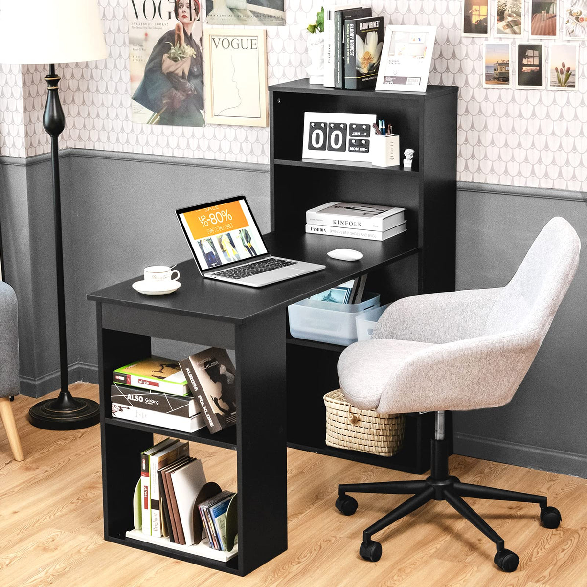 Giantex Reversible Computer Desk with Bookshelf