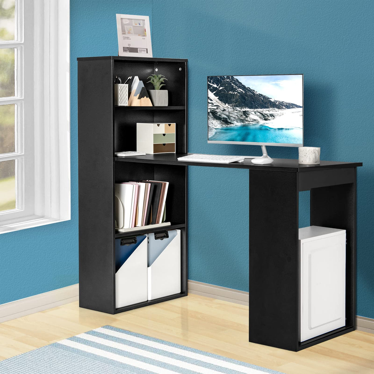 Giantex Computer Table Giantex Reversible Computer Desk with Bookshelf – Giantex.au