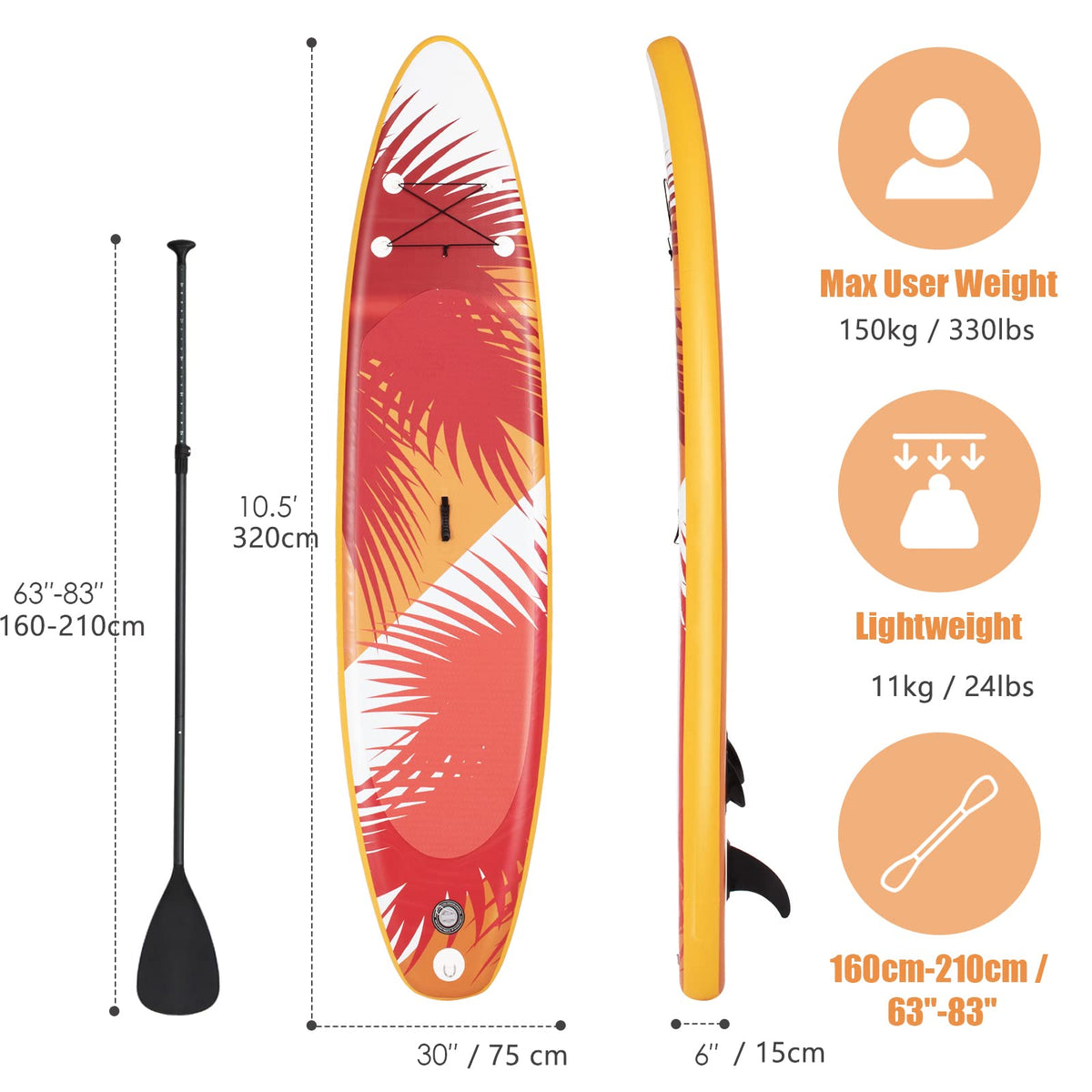 10.5' Inflatable Stand up Paddle Board, Floating SUP Paddle Board, Standing Surfing Paddleboard for Youth & Adult, 10.5' x 30" x 6"