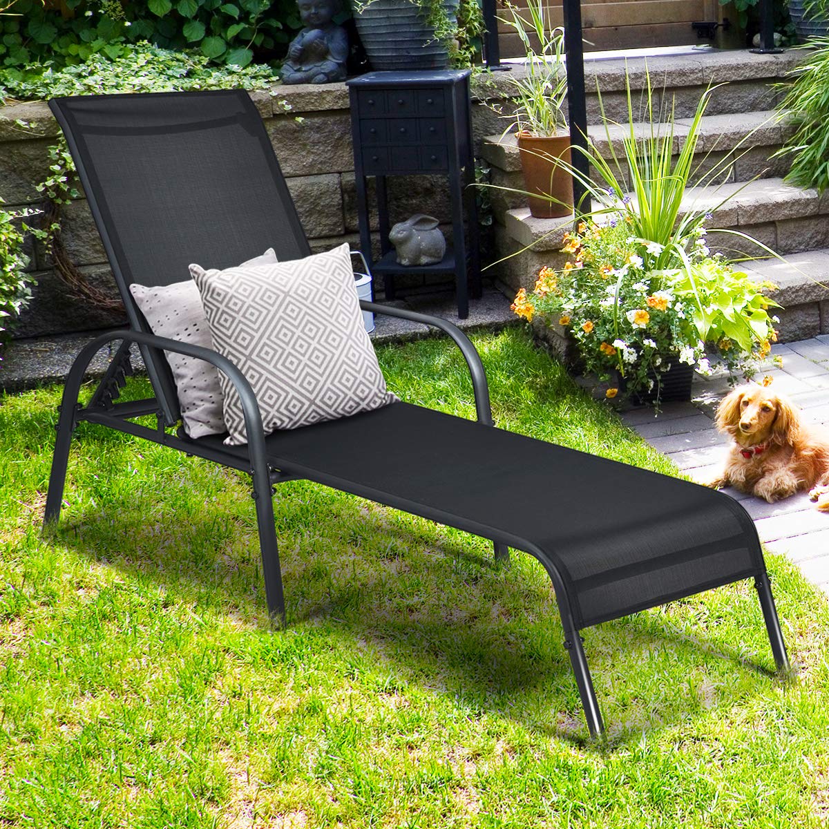 Giantex Outdoor Chaise Lounge, Folding Patio Recliner Chair with 5-Level Adjustable Angles