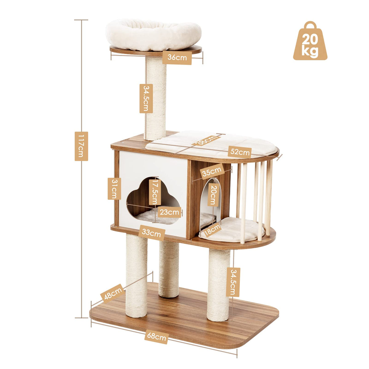 Cat Tree, Cat Acitivity Center, with Durable Material, Square-Shaped Scratching-Posts, Sisal Scratching Posts