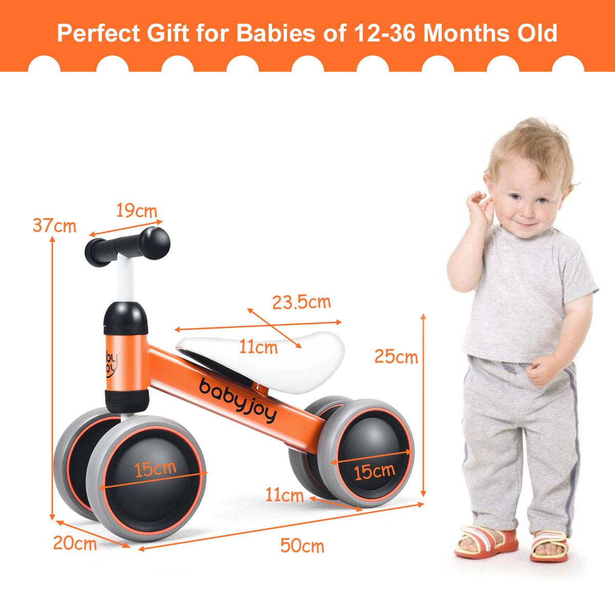 Baby Balance Bike, Infant Toddler Ride On Bikes, 4 Wheels Toddler Mini No Pedal First Bike