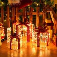 LED Christmas Lighted Boxes, 3 Set Pre-Lit Light up Xmas Gift Boxes