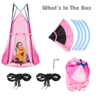 100cm Kids Detachable Hanging Tree Swing Tent, 2 in 1 Design Flying Swing & Nest swing Chair for Having Fun, Pink