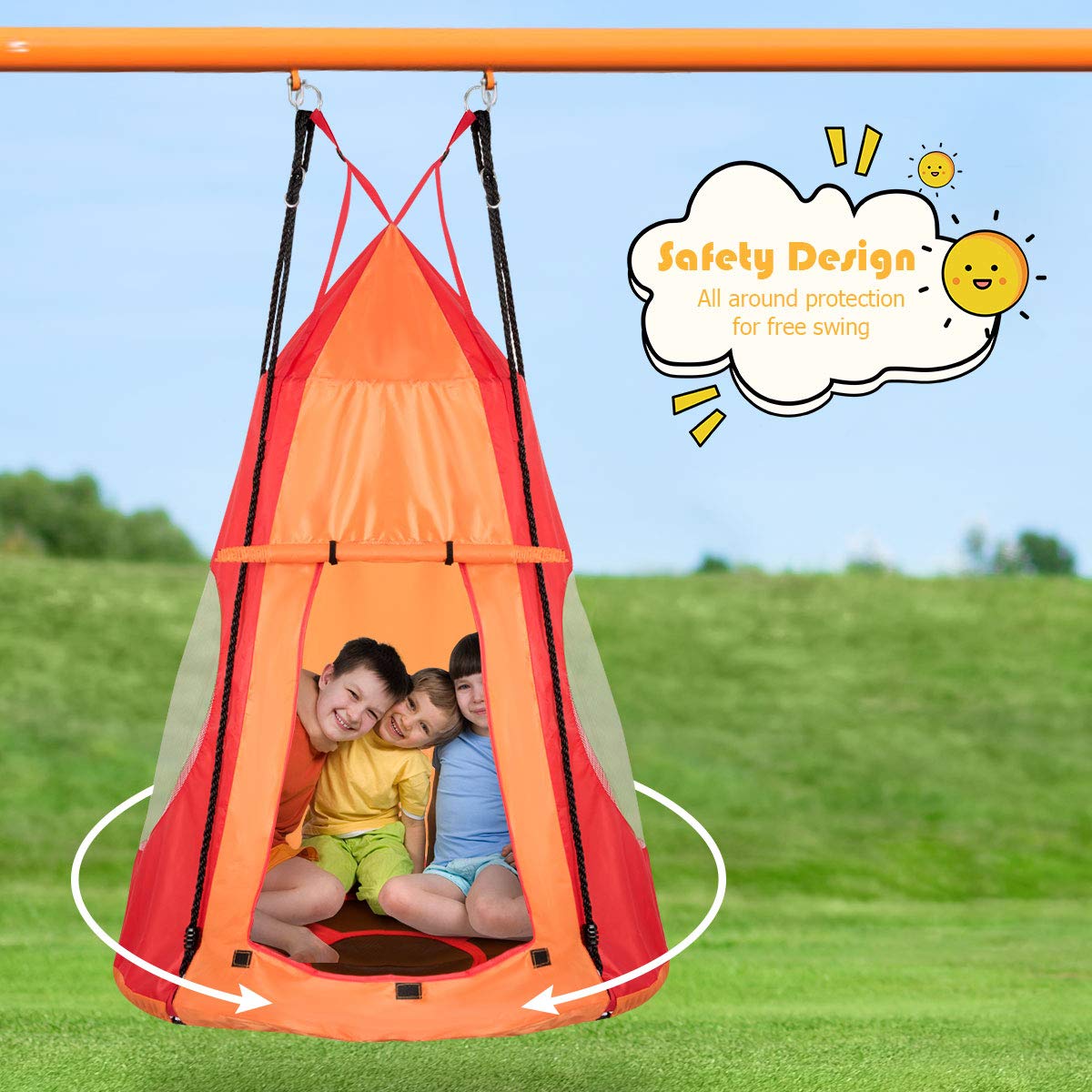 100cm 2 in 1 Kids Detachable Hanging Tree Swing Tent and Nest Swing Chair, Orange