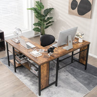 L-Shaped Office Desk, 59” Large Corner Desk, Full-Length Open Shelf & 2-Tier Side Shelves, Rustic Brown