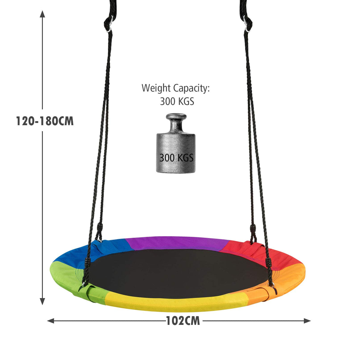 102CM Kids Tree Swing Saucer, Strengthen Hanging Tree Swing w/ Multi-ply Rope & 2 Tree Hanging Straps(Strengthen Colorful)