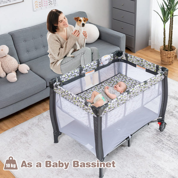 Portable Baby Bassinet, 3 In 1 Foldable Travel Cot w/ Canopy & Detachable Net