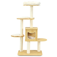 Cat Tree Tower, Large Wood Cat Climbing Condos, Natural Sisal Scratching Posts, Comfortable Cushions