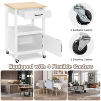 Giantex Small Kitchen Island Cart on Wheels, Rolling Kitchen Island w/ Rubber Wood Top, White